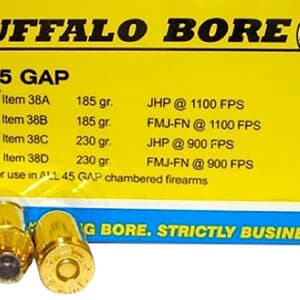 Buffalo Bore Ammunition 38A20 Personal Defense Strictly Business 45GAP 185gr Jacket Hollow Point 20 Per Box/12 Case