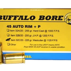 Buffalo Bore Ammunition 32C20 Personal Defense Strictly Business 45Auto Rim +P 225gr Wadcutter 20 Per Box/12 Case
