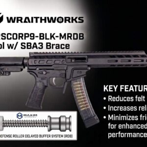 Wraithworks WARSCORP9 Roller Delayed Side-Charging AR Pistol - Black | 9mm | 8.5" Barrel | 7" M-LOK Rail | SB Tactical SBA3 Brace | Accepts Scorpion Mags