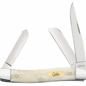 Case 11021 Stockman  Medium Folding Clip Point/Pen/Sheepsfoot Plain Carbon Steel Blade, Smooth Natural Bone Handle