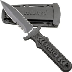 RUKO FIXED BLADE BOOT KNIFE 4" - SPEAR SERRATED CLAMSHELL