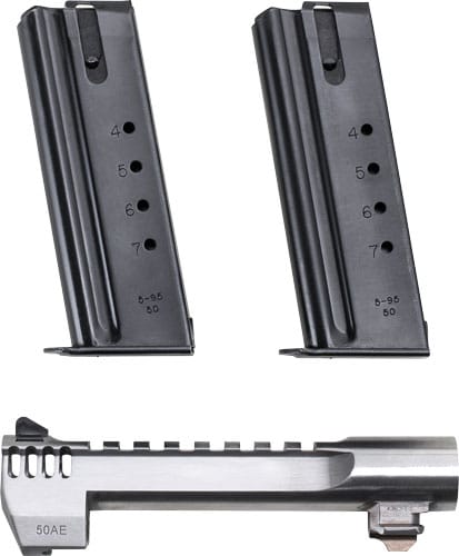 DESERT EAGLE 50AE 6" SS BARREL - W/TWO MAGS & MUZZLE BRAKE