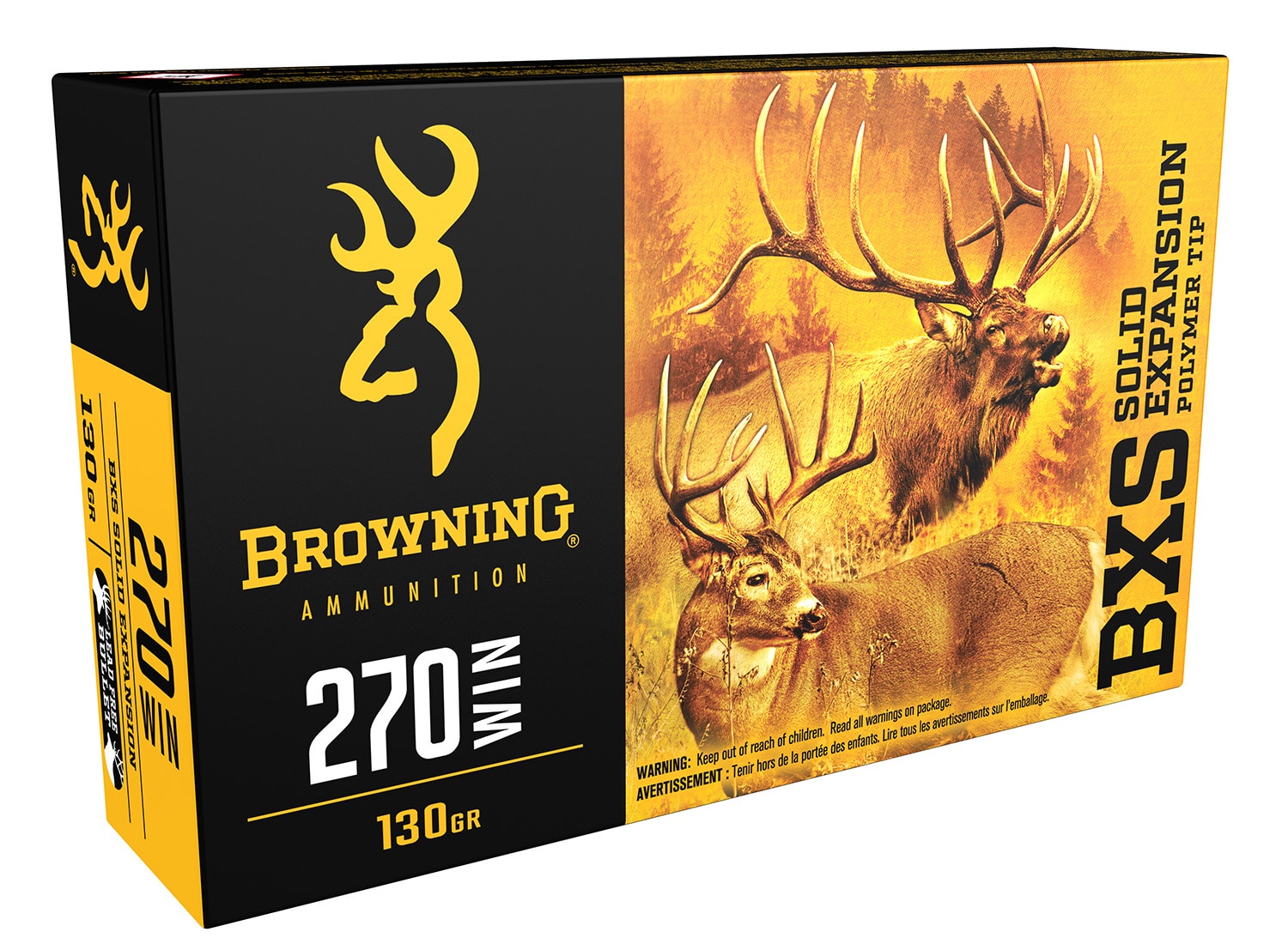 Browning Ammo B192402701 BXS Copper Expansion 270Win 130gr Lead Free Solid Expansion Polymer Tip 20 Per Box/10 Case