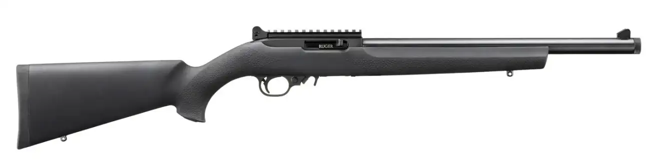 RUGER 10/22 HOGUE OVERMOLD STOCK 22LR RIFLE 16.12" T.B. BLACK, GHOST RING/BLADE SIGHT 1-10RD