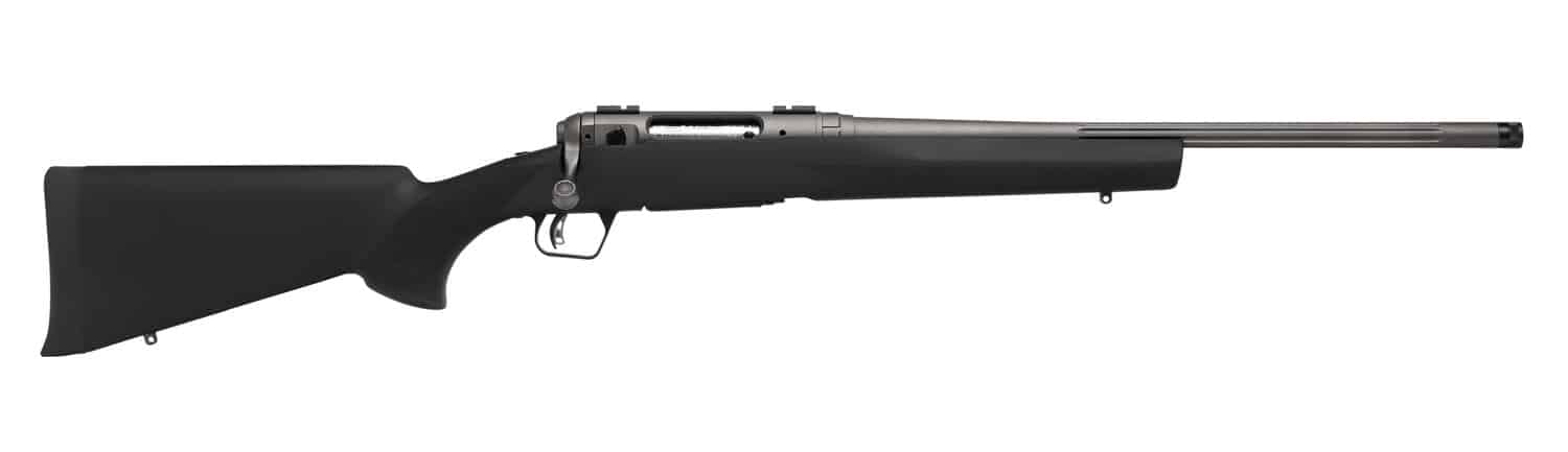 Savage Arms 33003 110 Trail Hunter Lite V2 Full Size 243 Win 4+1 20" Black Fluted Barrel, Black Carbon Steel Drilled & Tapped Receiver, Black Hogue OverMolded Synthetic Stock, Right Hand