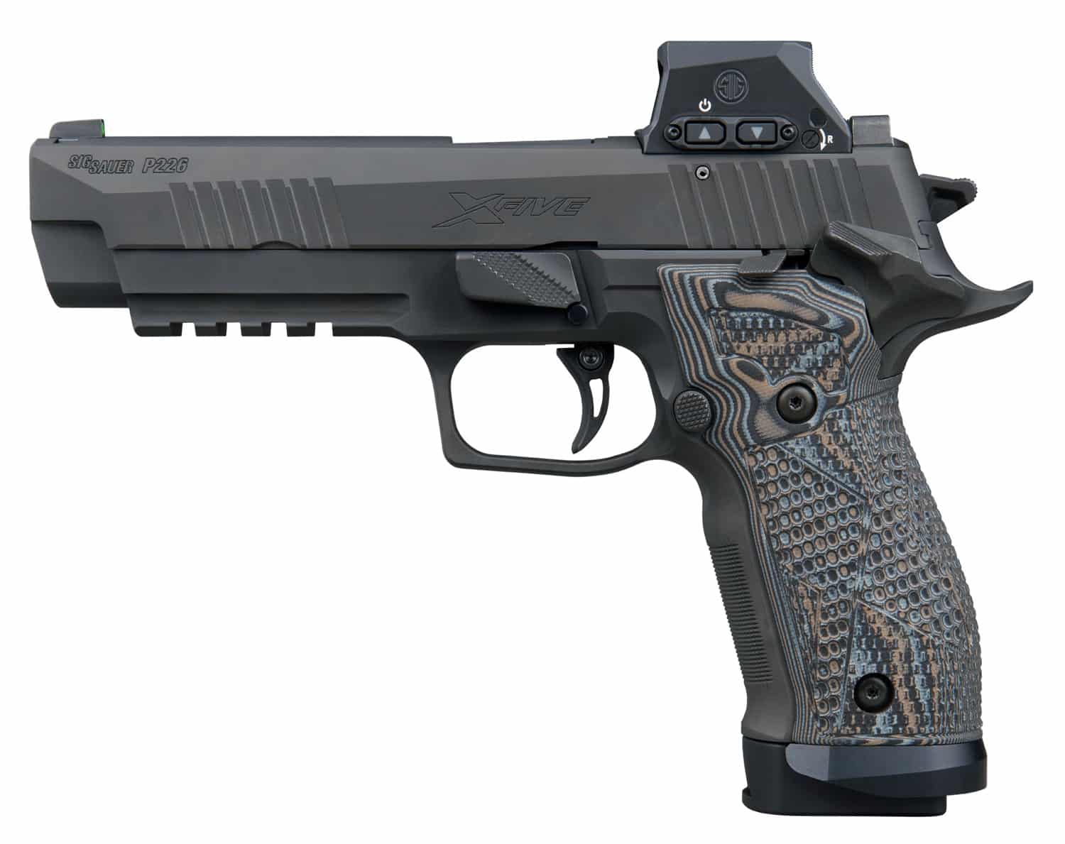 Sig Sauer 226X59XTMSAORXSL P226 XFive Extreme 9mm Luger 20+1 5" Bull Barrel, Black Nitron Stainless Steel Serrated w/Optic Slide, Black Nitron Stainless Steel Frame w/Beavertail & Picatinny Rail, Cust