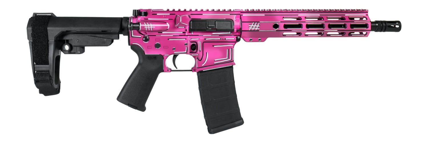 Shark Coast Tactical SCC06254APK-P Anime-15 Pink 5.56 NATO 30+1 10.50" Black Nitride Threaded Barrel, Pink Cerakote Aluminum Receiver w/Picatinny Rail, M-LOK Handguard, Polymer SB Tactical SBA3 Brace,