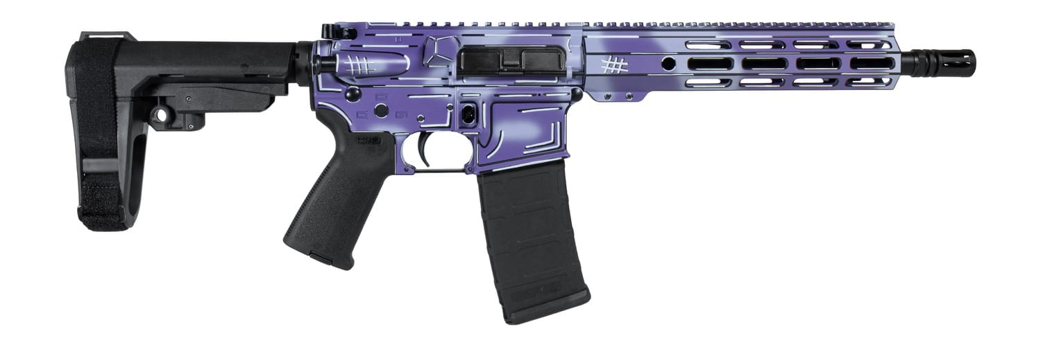 Shark Coast Tactical SCC06278APUR-P Anime-15 Purple 5.56 NATO 30+1 10.50" Black Nitride Threaded Barrel, Purple Cerakote Aluminum Receiver w/Picatinny Rail, M-LOK Handguard, Polymer SB Tactical SBA3 B