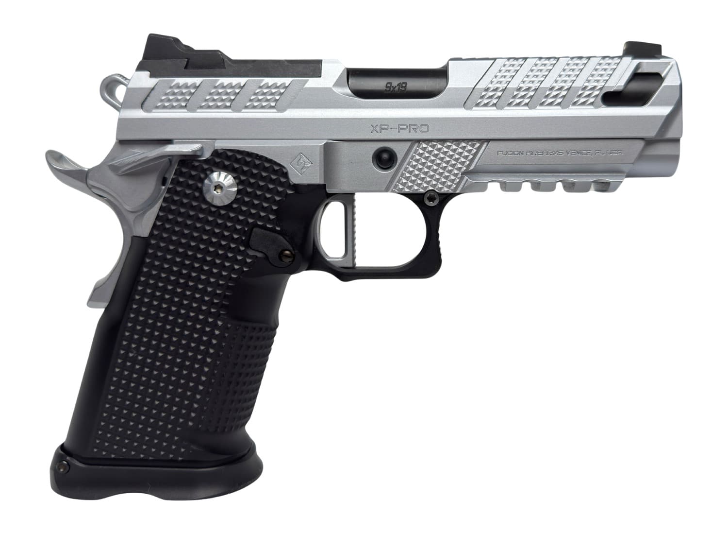 Fusion Firearms XP-3C-9-C XP 3C Compact Frame 9mm Luger 15+1 3" Black Tennifer Barrel, Chrome Steel Serrated Slide & Frame w/Beavertail & Picatinny Rail, Black Aluminum Grip