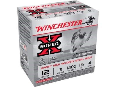Winchester 12 Gauge Xpert High Velocity Ammunition WEX123H4 3" 1-1/4oz #4 Non-Toxic Plated Steel Shot 250 rounds