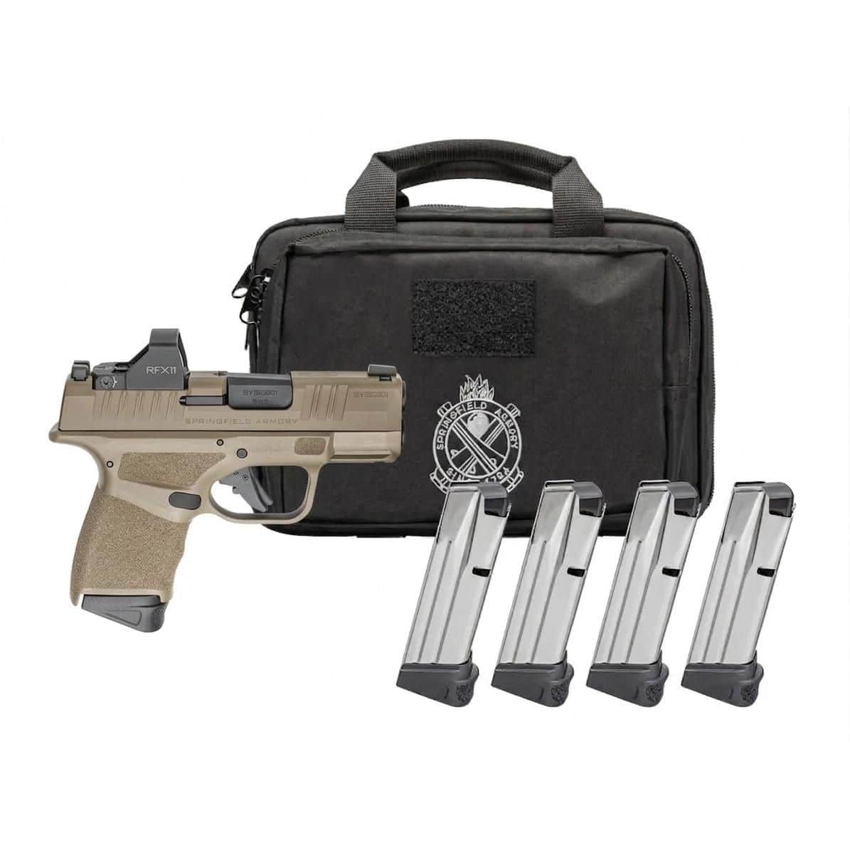 Springfield GEAR PAC Hellcat Micro-Compact OSP Handgun 9mm Luger 11(1)&13(3)rd Magazines 3" Barrel Desert FDE Viridian RFX11 Bag