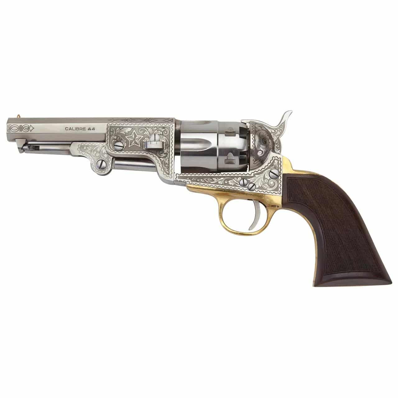 Pietta 1851 Navy Dlx U.S. Marshal Handgun .44 Cal  4.78 Barrel Checkered Wood Grip