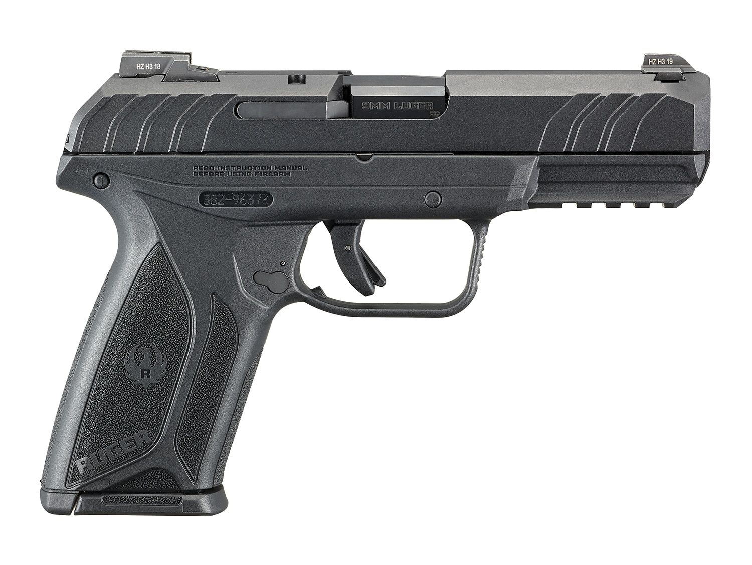 Ruger 3825 Security-9 Pro 9mm Luger 4" Barrel 15+1, Black Polymer Frame With Picatinny Acc. Rail, Black Oxide Steel Slide, Integrated Trigger Safety