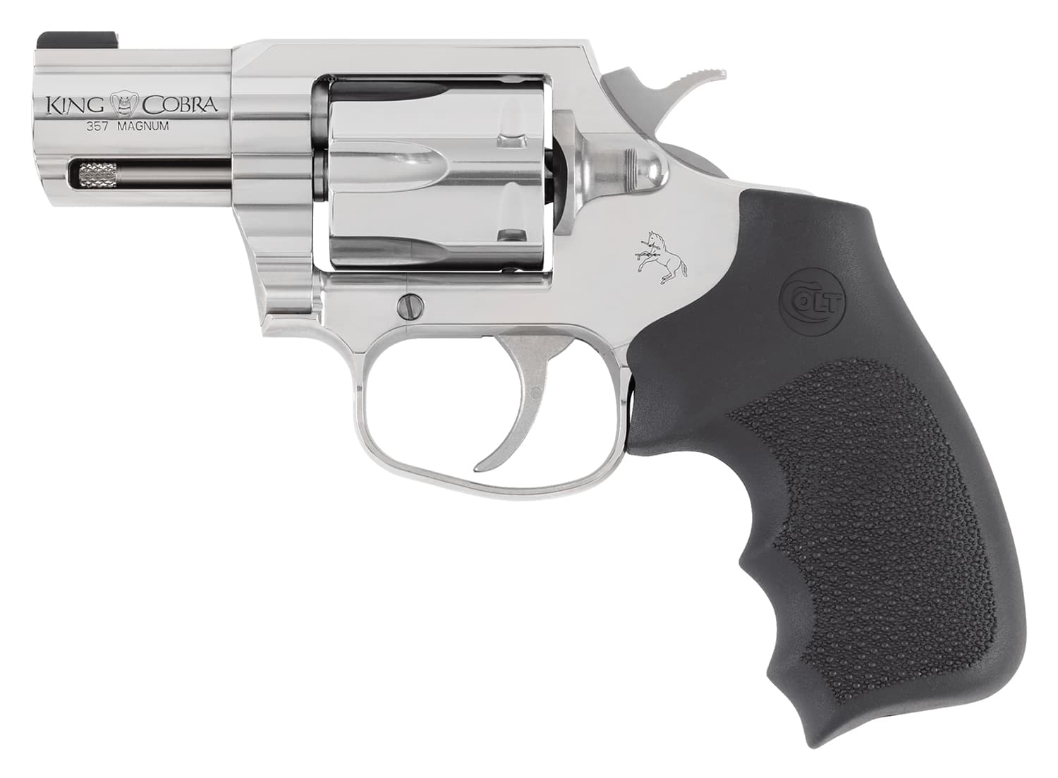 Colt Mfg KCOBRASB2RBBS King Cobra 357 Mag 6rd Shot 2" Stainless Steel Barrel, Cylinder & Frame, Black Hogue Overmolded Grip, Exposed Hammer, DA/SA