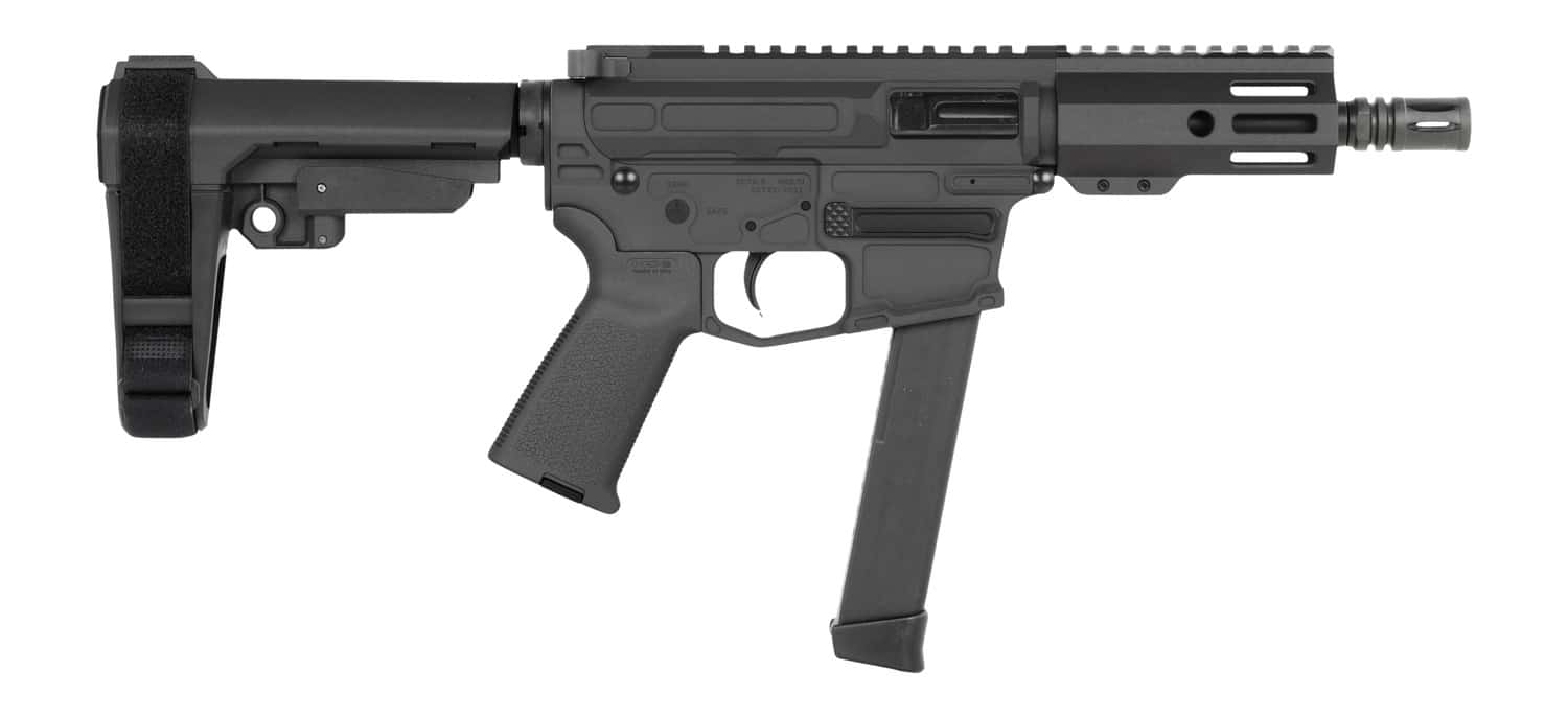 Shark Coast Tactical SCC06766SP9NBLK Sneeky Pete 9mm Luger 30+1 5.50" Black Melonite Threaded Barrel, Black Cerakote Receiver, SB Tactical SBA3 Brace