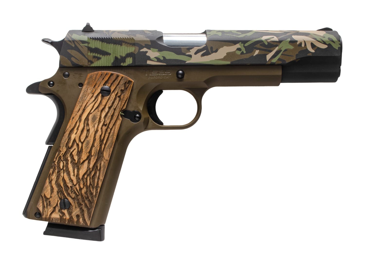 Tisas Arms Customs 10100518AA8 1911 A1 Service Backwoods ports South Exclusive 45 ACP 7+1 5" Carbon Steel Serrated Slide & Frame w/Beavertail