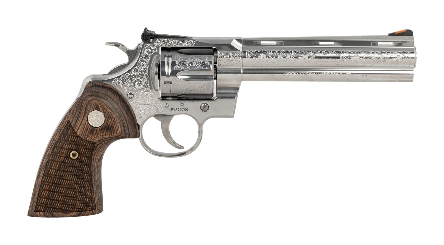 Colt Mfg PYTHONSP6WTSSEGG Python Sports South Exclusive 357 Mag/38 Special 6 Shot 6" Vent Rib Stainless Steel Barrel, Cylinder & Frame, Walnut Grip, Transfer Bar Safety, Exposed Hammer