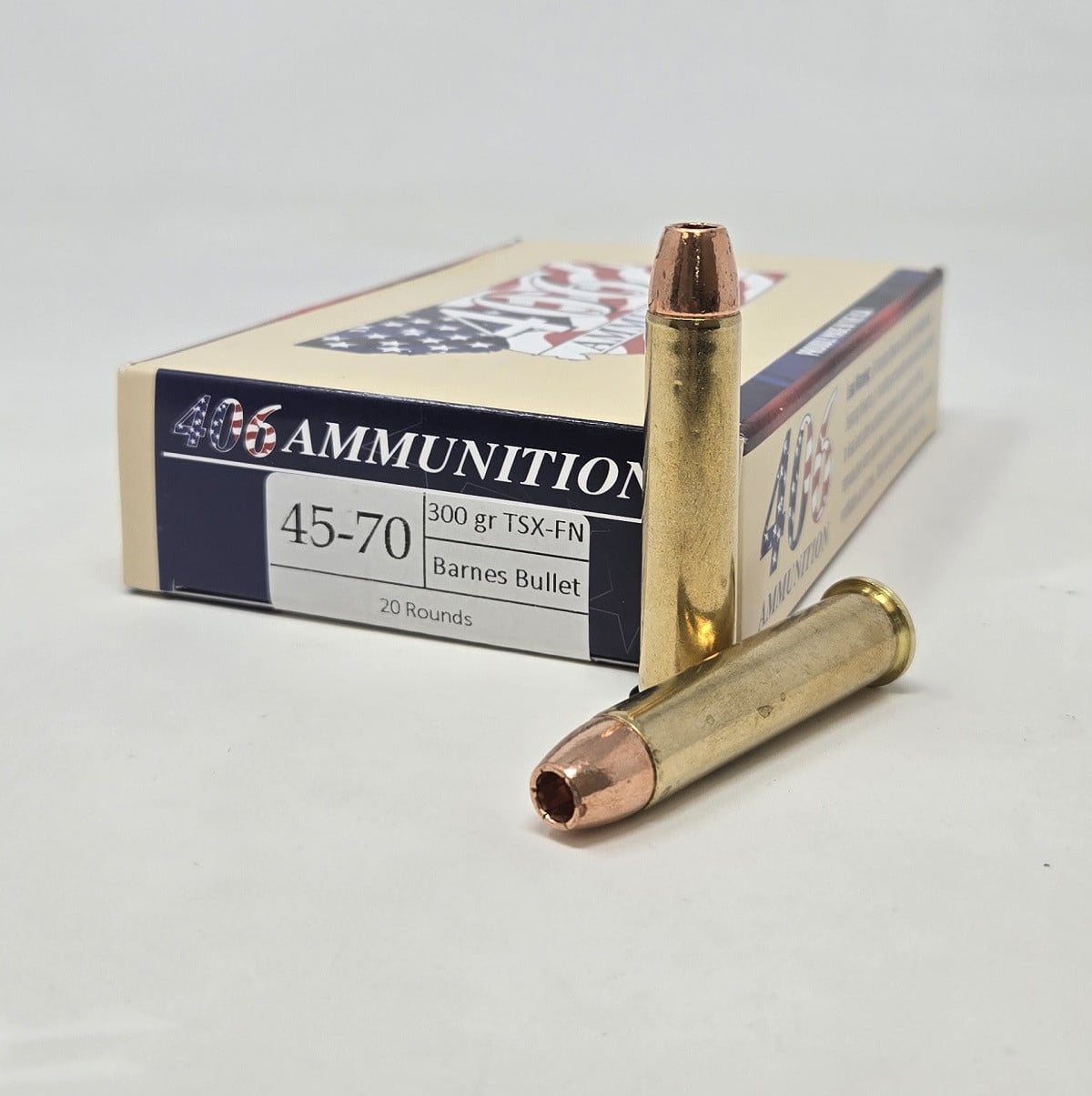 406 Ammunition 45-70 Ammunition Barnes TSX 4570300TSXFN20 300 Grain All Copper Flat Nose Hollow Point 20 Rounds