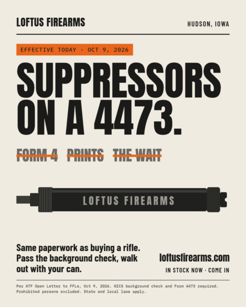 Suppressor available at Loftus Firearms in Hudson, Iowa