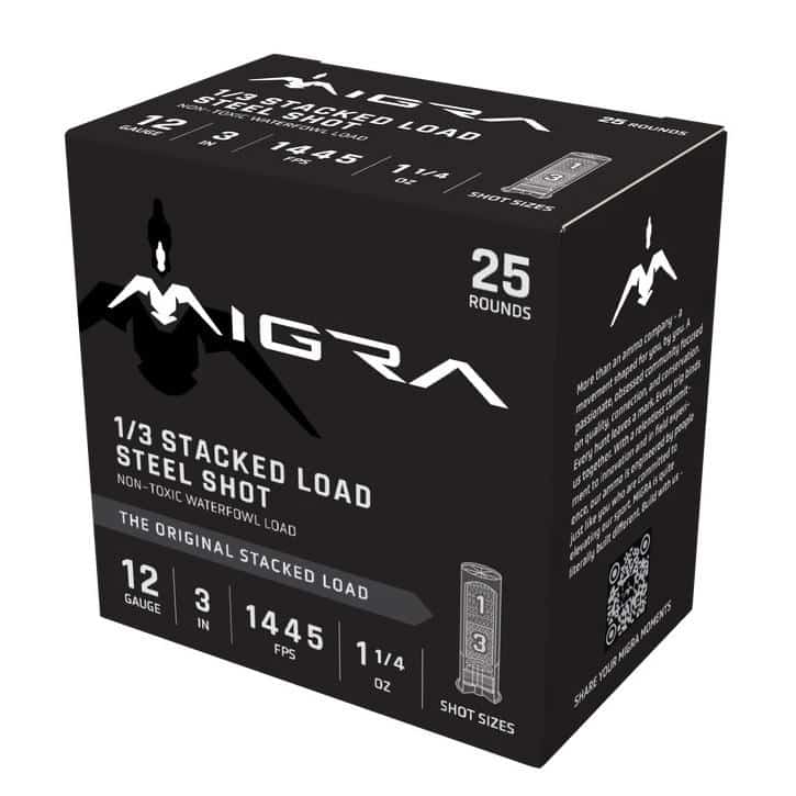 Migra Waterfowl Steel Stacked Load Shotshell 12ga 3" 1-1/4oz 1445 fps #1 & #3 25/ct