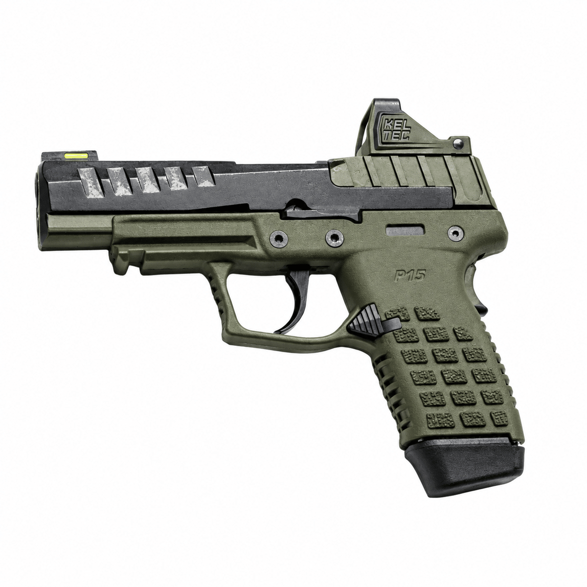 Kel-Tec P15 Handgun 9mm Luger 10rd Magazine 4" Barrel Black Side/OD Green Grip w/Viridian RFX11