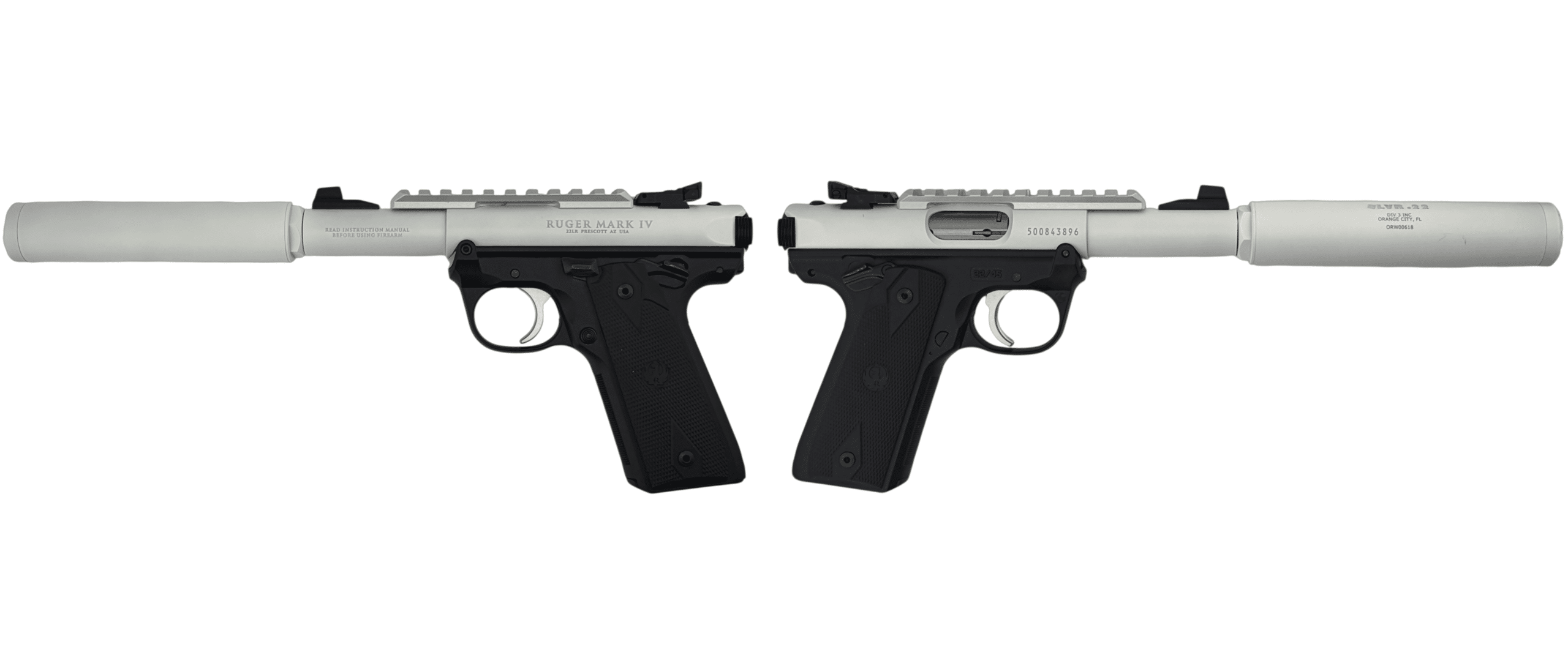 RUGER MARK IV 22/45 22LR PISTOL 4.4" T.B. WHITE 2-10RD MAGS
