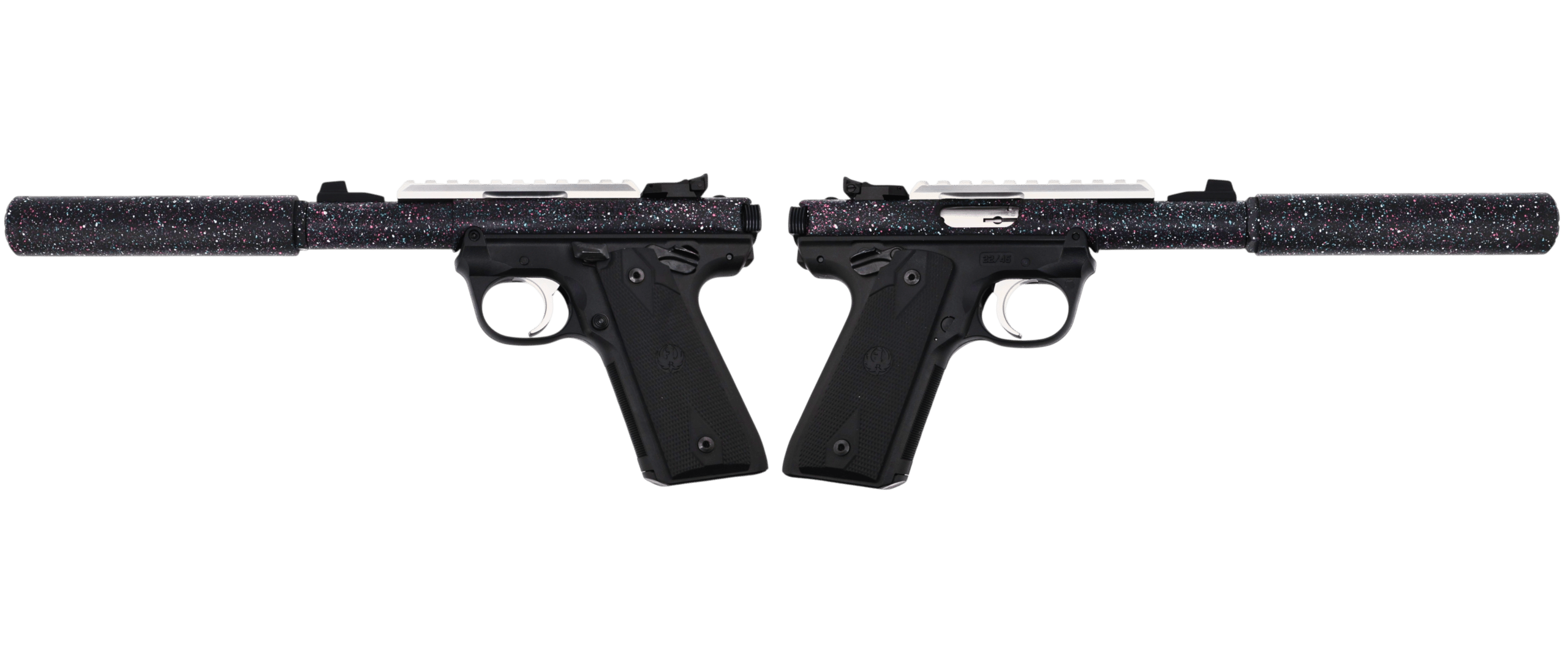 RUGER MARK IV 22/45 22LR PISTOL 4.4" T.B. SPLATTER 2-10RD MAGS