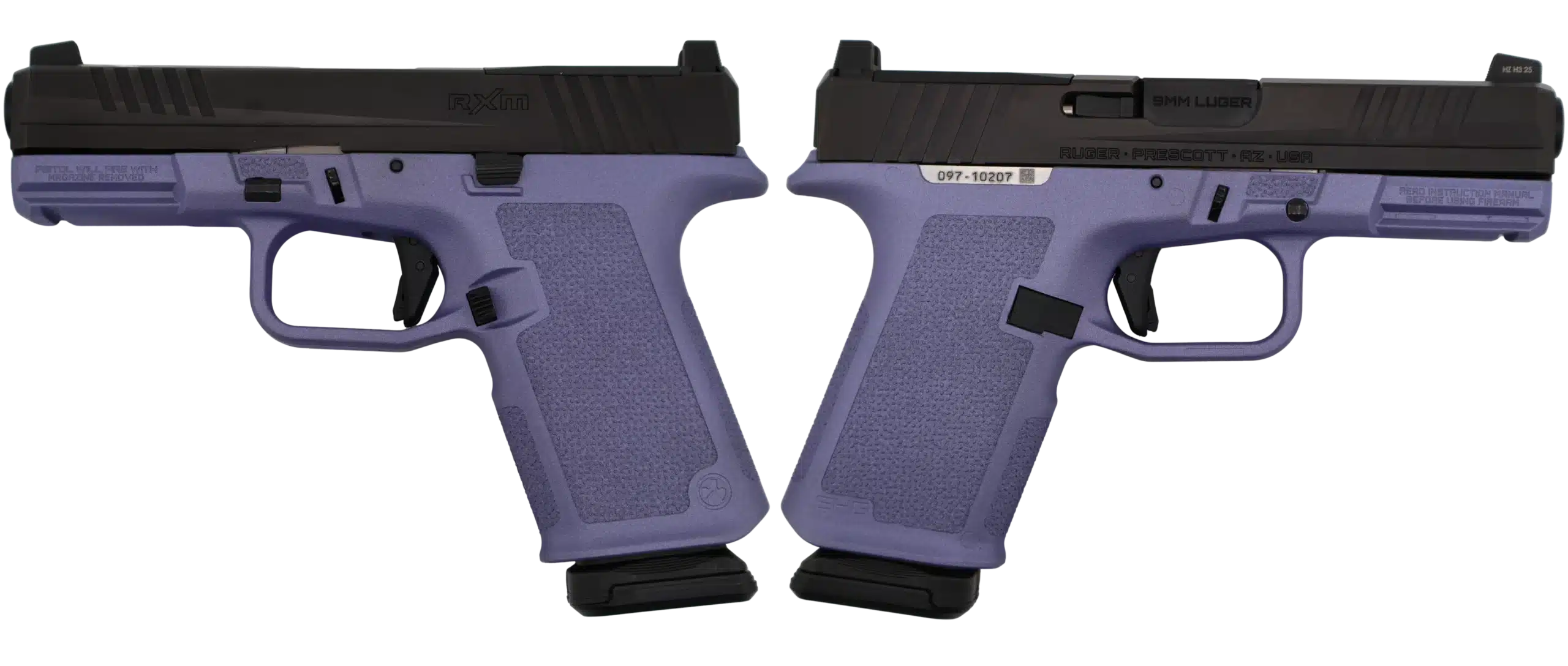 RUGER RXM 9MM PISTOL 4" BBL CRUSHED ORCHID MAGPUL EHG, O.R. 2-15RD MAGS