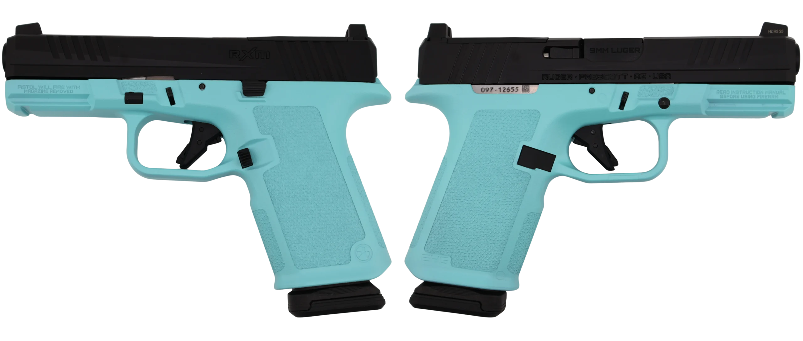 RUGER RXM 9MM PISTOL 4" BBL ROBIN'S EGG BLUE MAGPUL EHG, O.R. 2-15RD MAGS